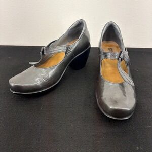 Naot Womens 38 Metallic Pewter Silver Leather Mary Jane Wedge Pumps Israel